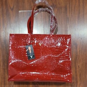 Vibrant Red Crocodile-Embossed Tote Bag